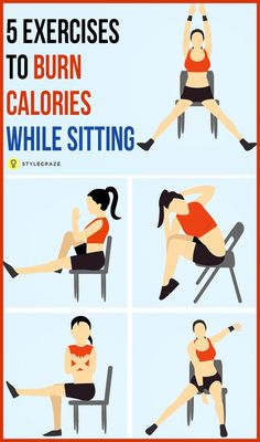 a woman doing exercises to burn calories while sitting on a chair with her legs crossed