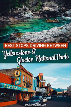 the yellowstone and glacier national park is featured in this postcard for best stops driving between yellowstone and glacier national park