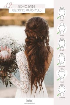 the back of a woman's head with long hair and flowers in her hand