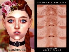 an animated image of a woman with freckles on her face and the words, cosmetic