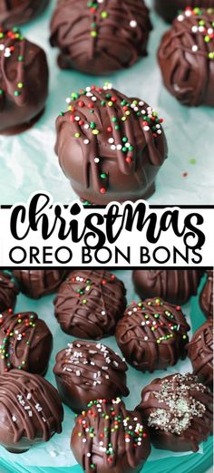 chocolate christmas oreo bons with sprinkles on top and in the middle