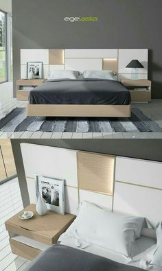 two pictures of a bed with white sheets and pillows, one is made from wood and the other is made out of plywood