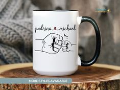 a black and white coffee mug with the words papirin - michel on it