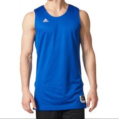 New With Tag Excellent Condition Adidas Men’s Tank Color Blue/White Size S/L 4 Made In Thailand Adidas Blue Sleeveless Top, Basketball Tank Tops, Adidas Tank Top, Adidas Classic, Red Tank Tops, Training Tops, Compression Shirt, Adidas Shirt, Running Shirts