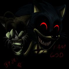 two creepy looking cats with red eyes and fangs