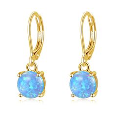 PRICES MAY VARY. ♥ This leverback dangle earrings is inlaid with created blue fire opal for a unique look. The Good Quality earrings has a high polish finish. The earrings Length is 1", Width: 8mm, Total Weight : 1.75g(1 Pair Earrings).GEM stone is Blue Fire Opal 8mm ♥ Gemstones Classic Leverback Earrings,Nice and secure easy-hoop clasp for safety.Not easy to fall off and stay closed.the stunning blue colors in this stone makes it a perfect fashion earrings.You will love this vintage style drop Blue Crystal Earrings With Lever Back For Gift, Hypoallergenic Sapphire Drop Earrings, Sapphire Hypoallergenic Drop Earrings, Blue Round Crystal Earrings For Gifting, Blue Crystal Round Earrings For Gift, Blue Crystal Earrings For Gifts, Blue Round Crystal Earrings For Gift, Gift Blue Round Crystal Earrings, Sapphire Single Earring For Gift