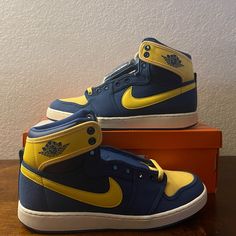 Product: Air Jordan 1 Ko High Laney Blue Yellow Lifestyle Casual Shoes Color: Blue / Yellow Size: 9 Us Men Style: Do5047-407 Condition: Brand New With Original Box (Missing Box Top Lid); 100% Authentic Shipping: Same Day Shipping / Next Business Day Shipping Guaranteed Questions? Feel Free To Contact Me At Anytime For Any Questions Or Concerns. Thank You! Yellow Synthetic Jordan Shoes For Streetwear, Yellow High-top Synthetic Jordan Shoes, Yellow High-top Jordan Shoes, Yellow Synthetic Jordan Sporty Shoes, Yellow Synthetic Jordan Sport Shoes, Yellow Sporty Jordan Shoes In Synthetic Material, Yellow Sporty Jordan Shoes, Yellow Synthetic Jordan Shoes, Yellow Synthetic Basketball Shoes With Round Toe