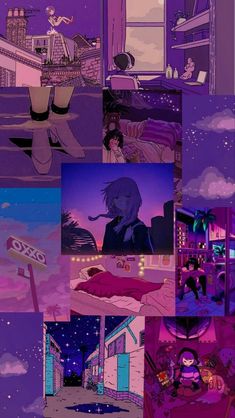 an animated collage of people in different rooms and buildings, with one person laying on the floor