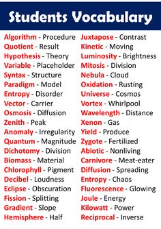 a list of students'vocabulars