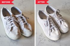 How to Clean Canvas Shoes | Kitchn Dirty White Shoes, How To Whiten Shoes, Clean White Sneakers, How To Clean White Sneakers, Clean Suede Shoes, How To Clean White Shoes