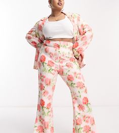 Curve & Plus Size by ASOS Luxe You choose the occasion Floral design High rise Split hem Wide leg Asos Curve, Drop Top, Suit Pants, Suit Separates, Trouser Suits, Split Hem, Color Trends, Print Shop, Fashion Prints