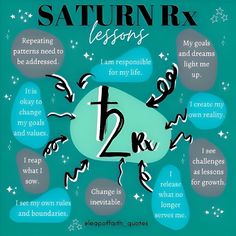 the saturn rx lesson poster with words on it and stars in the background