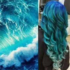 Love this hair Waterfall Hairstyle, Ocean Hair, Mermaid Unicorn, Galaxy Hair, Hair Color Unique, Creative Hair Color, Brown Hair Dye, Neon Hair