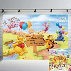 winnie the pooh wall mural with balloons