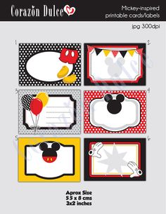 mickey mouse birthday party printables with name tags and place cards for your child's first birthday