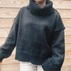 This Ebony Chunky Turtleneck Cozy Sweater Provides Both Style And Comfort With A Solid Turtleneck Design, Raw Seam Detail, And Drop Shoulder Fit. The Ribbed Hem Adds A Touch Of Texture While The Long Sleeves Keep You Warm. Stay Cozy And Chic With This Must-Have Winter Top. Fit Oversized Model Is 5'2 Wearing A Small Visit Stlyefawnlane.Com Black Cozy Funnel Neck Top, Cozy Black Funnel Neck Top, Y2k High Fashion, High Fashion Denim, Chunky Turtleneck, Winter Top, Winter Tops, Rag And Bone, Cozy Sweater