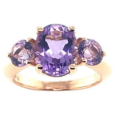 Pink Gold Ring Surmounted by 3 Amethyst. This very feminine ring organized of 3 amethysts of different sizes on a frame in 18-carat pink gold stones are held part of the claws with round finishes for safety. The center amethyst measures 1cm by 7.5 mm and the 2 on the sides measures 4mm by 4mm each. Weight: 5.04 grams pink gold 18 carats. French size: 53 English size: M US size: 6 1/4 Our shop Mesure et Art du Temps is nestled in a very pretty medieval town in Brittany on the edge of Morbihan gol Pink Gold Ring, Pink Gold Rings, Ring Organizer, E.t Art, Ring Rosegold, Amethyst Gold, 3 Am, Jewelry Workshop, Medieval Town