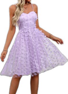 Summer Sleeveless Lace Dress With Spaghetti Straps, Purple Spaghetti Strap Sleeveless Dress For Spring, Women Prom Dresses, Womens Prom Dresses, 3d Butterfly, Mesh Dress, Dress P, All Fashion, Spaghetti Strap