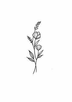 a black and white drawing of flowers on a white background