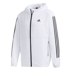 Adidas Must Haves 3-Stripes Windbreaker - White GF3964 (Men's/Casual) Adidas White Activewear With Three Stripes, Casual Activewear For Sports Events With Three Stripes, Casual Activewear With Three Stripes For Sports Events, White Spring Activewear With Three Stripes Branding, White Activewear For Spring, White Adidas Activewear For Sports, White Activewear With Three Stripes For Sports, White Three Stripes Activewear For Sports, White Activewear With Side Stripes For Sports