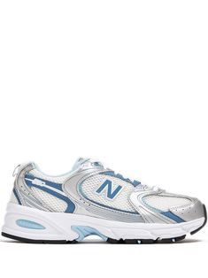 white/blue calf leather mesh panelling front lace-up fastening logo patch to the side round toe branded insole ridged rubber sole New Balance 530 Silver, Espadrilles Slides, Iconic Bags, Boots Fall, Flat Boots, Exclusive Fashion, Ballet Flat Shoes, Pump Sandals, Ski Wear