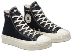 Black High-top Sneakers With Floral Embroidery, Black Sneakers With Floral Embroidery, Black Embroidered Lace-up Sneakers, Black Lace-up Sneakers With Floral Embroidery, Embroidered Black Lace-up Sneakers, Black Low-top Sneakers With Floral Embroidery, Leather Chuck Taylors, Converse Shoreline, Converse Comme Des Garcons