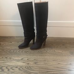 From Club Monaco. Made In Italy. Size 38.5. Heel Height Is 3.75. Boots Is About 20 Inches Tall Including Heel Height. Never Worn, Perfect Condition. Office Boots With Wrapped Heel And Round Toe, Brown Knee High Boots, Club Monaco, Suede Shoes, Shoes Heels Boots, Knee High Boots, Knee High, Monaco, Ankle Strap