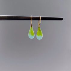 Hand made Glass Teardrop 23K Gold Vermeil Earrings Apple Green Handmade 14k Gold Earrings For Everyday, Modern Hypoallergenic Drop Jewelry, Modern Drop Matching Earrings Jewelry, Sterling Silver Teardrop Clip-on Earrings As Gift, Teardrop Sterling Silver Clip-on Earrings For Gift, Modern Drop Earrings With Ear Wire, Modern Earrings With Lever Back For Gift, Handmade Briolette Earrings For Formal Occasions, Everyday Green Lever Back Earrings