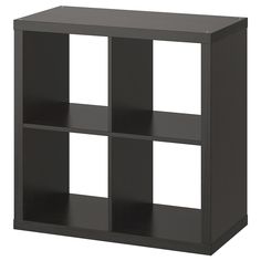 a black cube shelf unit with four sections