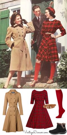 1940s Costume & 40s Outfit Ideas - 16 Women's Looks Casual Plaid Outfit, Outfits With Shoes, Retro Black Dress, 1940 Fashion, Wwii Fashion, 1940s Costume, Vintage Outfits Winter, 40s Outfits, Vintage Clothes Patterns