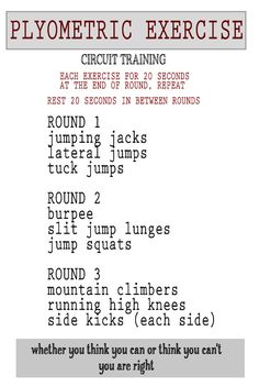 the instructions for plyometric exercise are shown in red and black text on white paper