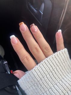 Cute Acrylic Nails For Fall French Tips, Autumn Short Gel Nails, Short Nail Ideas Acrylic Square Fall, Square Nails Fall Ideas, Short Acrylic Nails Fall 2023, Cute Short Nails Acrylic Ideas Fall, Cute Nails Acrylic Short Fall, October Nails Square Short, Cute Short Square Nails Fall