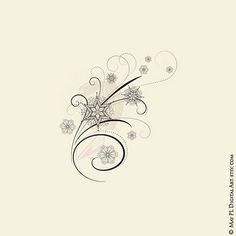 an abstract floral design with swirls and flowers on the side of a white background