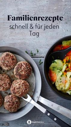 some meatballs and vegetables in a pan next to a bowl with sauce on it