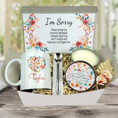 i'm sorry gift box with coffee mug, tea and candles