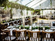 tables set up for an outdoor wedding reception