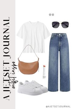 Discover how to style your high waisted wide leg jeans with these 5 trendy outfits! From feminine ribbed tops to classic white tees, these looks will elevate your denim game. Perfect for casual outings or a stylish day at work, these outfits pair well with classic white sneakers, chic bags, and oversized sunglasses. Shop now for effortless style! White Sneakers Women Outfit, Jeans From Amazon, Outfits With Wide Leg Jeans, Cute Fall Jackets, Classic White Sneakers, Sneakers Outfit Work, Jeans Outfit For Work, Style Wide Leg Jeans, High Waisted Wide Leg Jeans