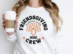 Friendsgiving 2022 shirts and sweatshirts are perfect for your group gathering! Great for friends and family of all ages, from adults to kids. Makes for a great photo opportunity, too! The sweatshirt is super soft and warm! Perfect for a bonfire, backyard get-together with friends watching a football game or any Thanksgiving activity. Price is for EACH shirt or sweatshirt.  Larger Orders May Ship in Multiple Packages and arrive at different times HOW TO PLACE YOUR ORDER 1. Look through ALL the p Bonfire Backyard, Friendsgiving Shirt, Thanksgiving Activity, Photo Opportunity, Thanksgiving Sweatshirt, Thankful Shirt, Matching Sweatshirts, Thanksgiving Activities, Group Shirts