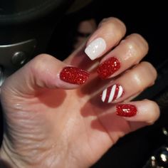 Red And White Nail Art, Red Sparkle Nails, Christmas Nails Glitter, Nails Sparkly, Nails Acrylic Short, Nails Acrylic Coffin, Red And White Nails, Red Nails Glitter, Red Christmas Nails