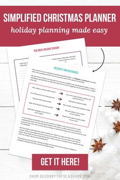 a christmas planner with text overlay that says, holiday planning made easy get it here