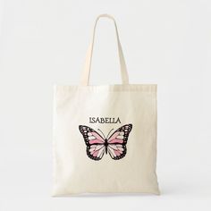 Personalized Pink Butterfly Tote Bag - tap/click to personalize and buy #ToteBag #butterfly, #girls, #name, #add #personalized Tote Bag Diy Pattern, Jute Bags Design, Butterfly Tote Bag, Handpainted Tote Bags, Bag Names, Painted Tote, Embroidered Tote Bag, Embroidered Tote, Diy Tote Bag