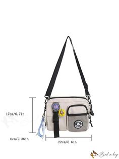 BirdinBag - Contemporary Square Bag with Assorted Color Badge DÃÂÃÂ©cor Style Preppy, College University, Graduate School, Grey And Beige, Bag Bag, School Bag, Square Bag, Outdoor Travel, High School