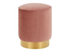 a pink stool with gold legs and a round foot rest in the middle, on a white background