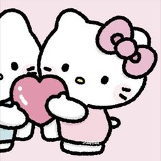 an image of two hello kittys hugging each other with a heart in their hands