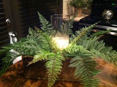 a potted plant sitting on top of a wooden table next to an oven in a kitchen