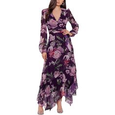 Xscape Floral-Print Maxi Dress Mulberry Size 16 Nwt 279$ Description Be A Stylish Standout At Your Next Special Event In Xscape’s Floral-Print Maxi Dress. Lined V-Neck; Maxi Silhouette Chiffon: Smooth, Sheer Woven Fabric Ruched At Waist; Cascading Ruffles At Skirt; Asymmetrical Hem Hidden Back Zipper Shell & Lining: Polyester Approximate Flat Measurements 20.5" Pit To Pit 58" Length Spring Formal Purple Maxi Dress, Spring Evening Purple Maxi Dress, Elegant Purple Maxi Dress For Spring, Elegant Purple Maxi Dress For Cocktail, Purple Floral Print Maxi Dress For Cocktail, Evening Maxi Dress With Purple Floral Print, Purple Dress For Spring Dinner, Skirt Asymmetrical, Holiday Maxi Dress