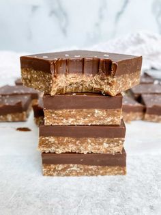 chocolate and oatmeal bars stacked on top of each other