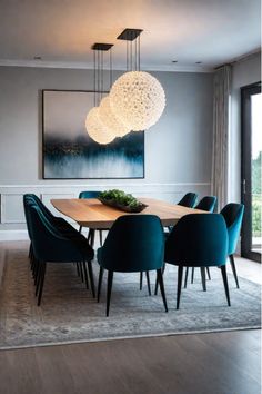 Dining room with a mix of design elements that showcase the latest decor trends Navy Blue Dining Chairs, Formal Dining Room Decor, Transitional Dining Room, Dining Room Decorating, Traditional Dining Rooms, Grey Dining Room, Find Style