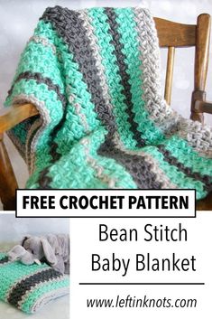 a crocheted blanket is shown with the text, free crochet pattern fast and easy baby blanket