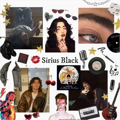 a collage of various images with the words sirius black